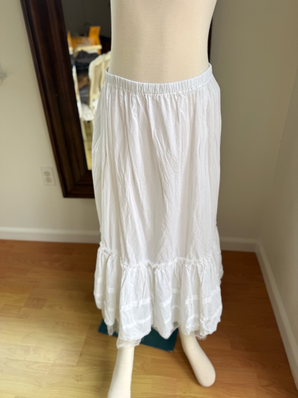 Krista Larson Lightweight White Tiered Maxi Skirt with Elastic Waist